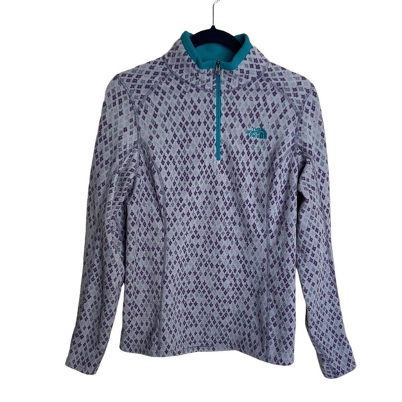 The North Face Purple Diamond and Teal Fleece Quarter Zip - Picture 1 of 5
